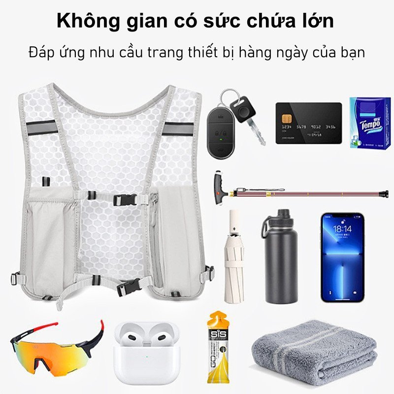 Áo vest chạy bộ nhẹ thoáng khí nhiều ngăn đựng điện thoại bình nước dải phản quang chạy marathon