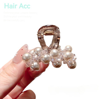 Đinh kẹp tóc tông màu champagne sáng bóng với trang sức ngọc trai và kim cương giả - Phụ kiện tóc công chúa cao cấp