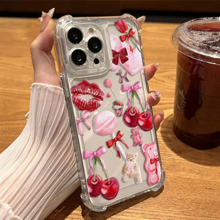 Ốp Lưng Cho Realme C83 C85 PRO 16 Plus 15T Note80 C55 C51 C53 C17 C71 C35 C33 13 5 GT7 5G 5i 7i Nơ Cherry Liche Thời Trang Trong Suốt Mềm Mại Dễ Thương Silicon Chống Sốc