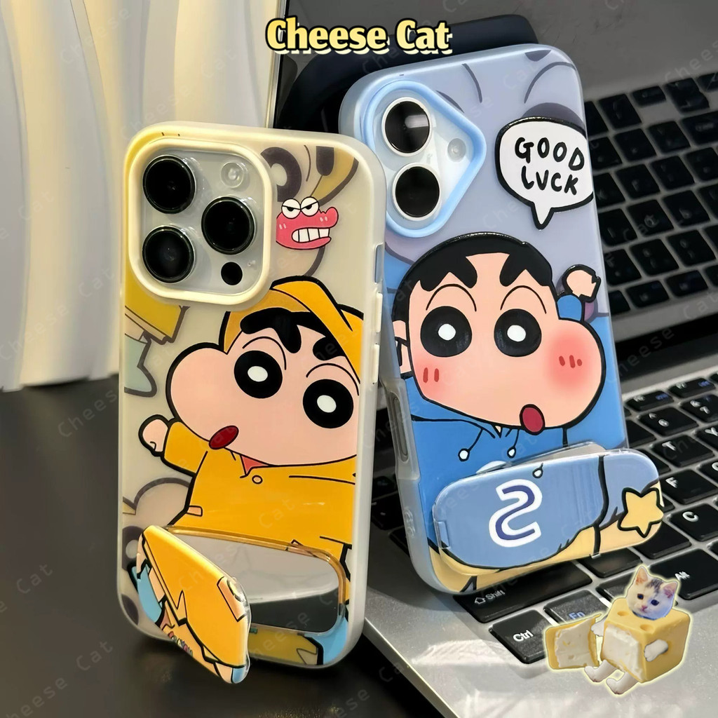 Shin Giá đỡ điện thoại tráng gương và Ốp iPhone màu xanh vàng dễ thương cho iPhone 12 14 15 11 13 16 17 Pro Max Xs Max