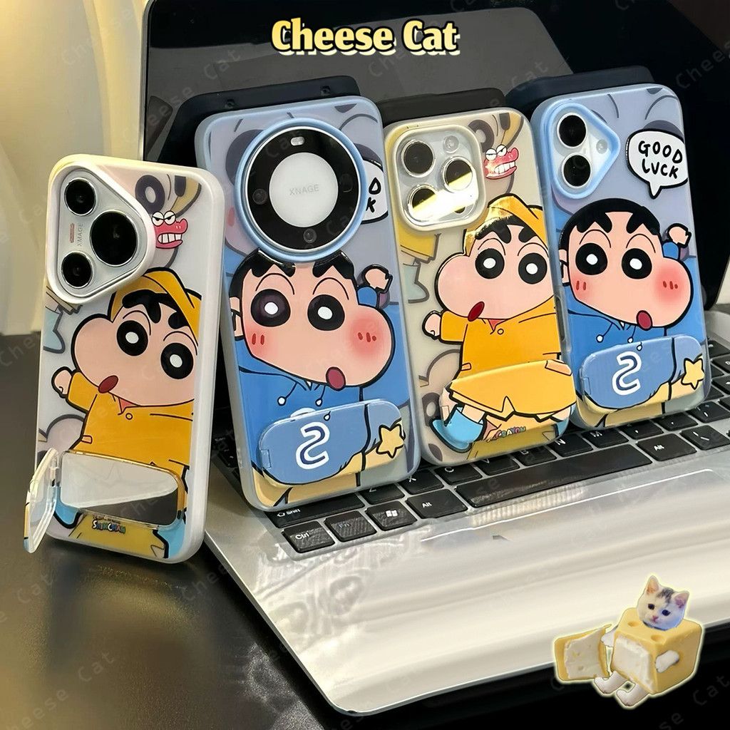 Shin Giá đỡ điện thoại tráng gương và Ốp iPhone màu xanh vàng dễ thương cho iPhone 12 14 15 11 13 16 17 Pro Max Xs Max