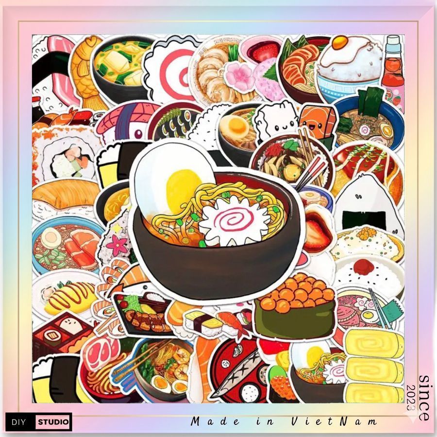 Bộ 100 sticker đồ ăn anime nhật bản siêu bắt mắt hấp dẫn trang trí sổ tay notebook trang trí cực đẹp