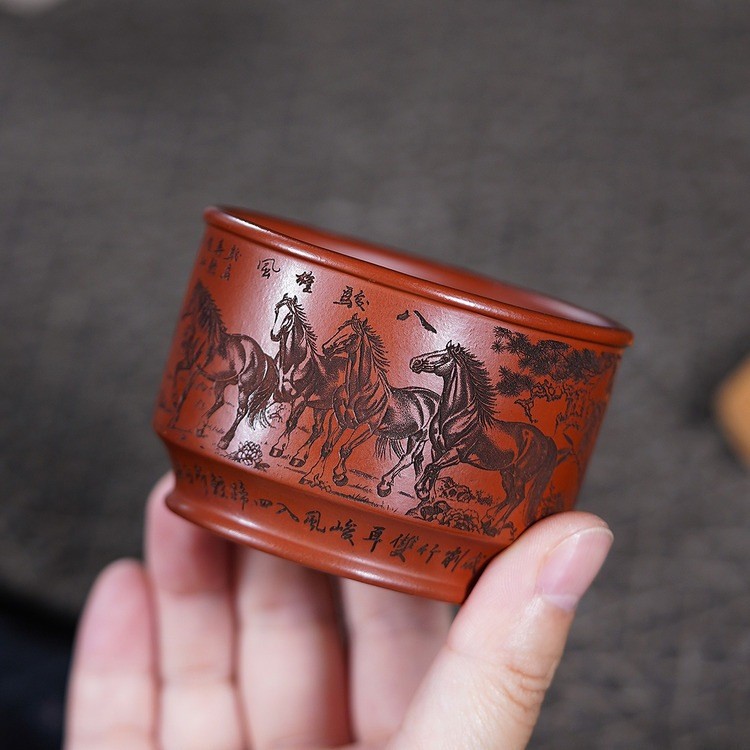 Chén Tử Sa Nghi Hưng Bát Tuấn Đồ Dùng Thưởng Trà Dung Tích 150 ml (Chén Chủ Nhân, Nguyên Khoáng Đại Hồng Bào)