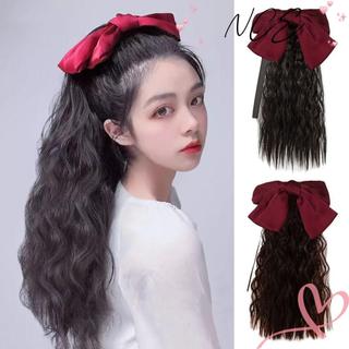 NCE Kids - Tóc giả đuôi ngựa với nơ đỏ tự nhiên, phù hợp trang điểm công chúa cho các bữa tiệc của bé