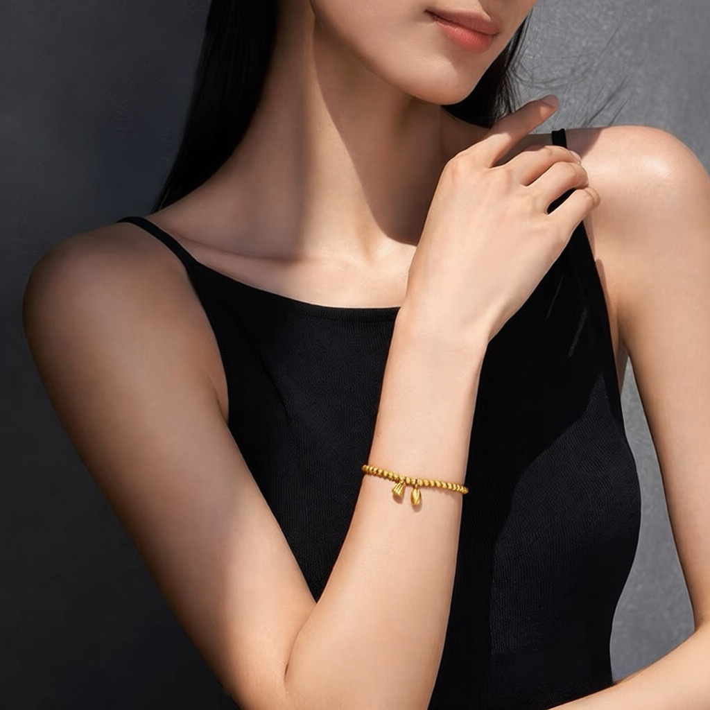 Vòng tay hạt sen và trái tim cổ xưa, dây xích co giãn, phụ kiện thời trang mỗi ngày