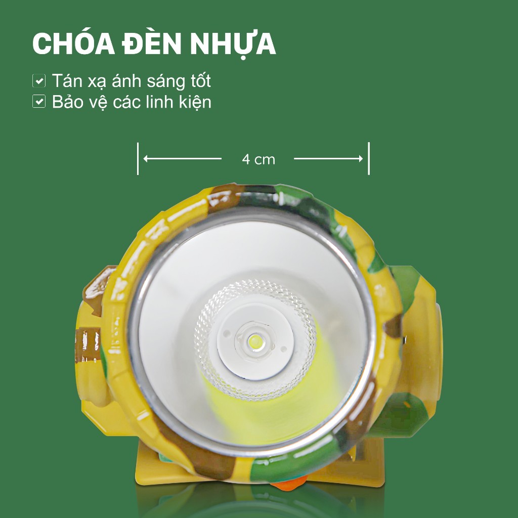 Đèn pin đội đầu siêu sáng 203 Mỹ Linh,đèn đội đầu thân nhựa ABS,3 chế độ sáng,chống nước,pin 2000mAh