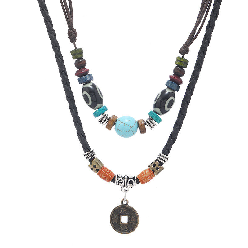 Dây chuyền xương đòn retro với thiết kế handmade và phong cách dân tộc hai lớp spike mặt dây