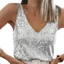 KIN Sequins Tank Tops dành cho nữ dáng rộng vừa vặn không tay cổ chữ V Cami Áo hai dây