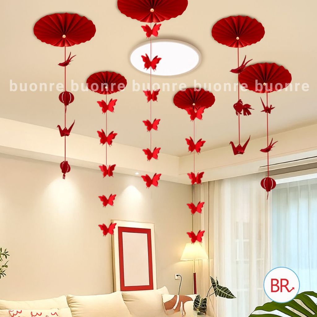 [HỎA TỐC HCM] Set Vải Dạ Đón Xuân Tết 2026 - Set Quạt Giấy Kèm Phụ Kiện Decor Tiệc Cưới,Noel,Tết Nguyên Đán ANGIHOME