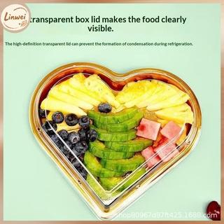 [Linwei] 10 Khay Phục Vụ Hình Trái Tim Có Nắp Trong Suốt PET Ăn Nhẹ Trái Cây Sushi Phô Mai Salad Món Tráng Miệng Hộp Đóng Gói