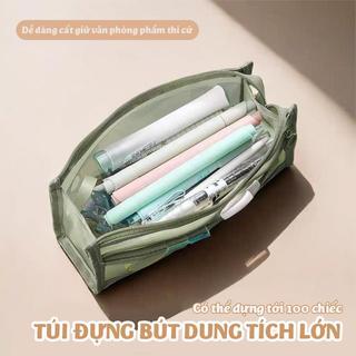 Túi Lưới Đựng Bút Đơn Giản, Túi Đựng Bút Dễ Thương Cho Học Sinh Trong Suốt Nhiều Ngăn