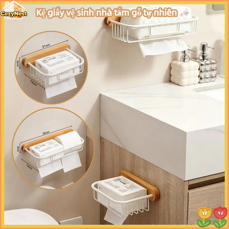 Kệ giấy vệ sinh nhà tắm gỗ tự nhiên, bề mặt chống nước, lắp đặt không cần khoan , bền đẹp