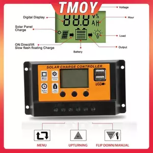TMOY LCD Bộ điều khiển năng lượng mặt trời 12V / 24V 30A 20A 10A Bộ điều chỉnh sạc năng lượng mặt trời Bộ sạc pin PWM Màn hình LCD USB kép 5V 2.5A Đầu ra MOS TMOY