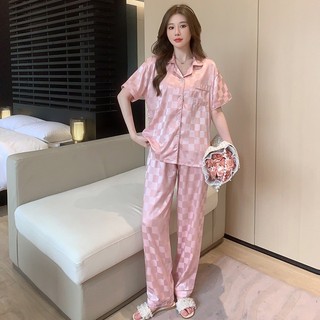 Bộ đồ ngủ nữ phong cách Hàn Quốc trẻ trung, chất liệu giả lụa, kiểu dáng sang trọng cho mùa Hè