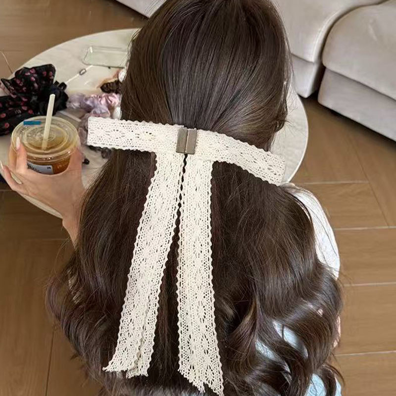 Mới Kẹp Tóc Ren Nơ Satin Cao Cấp, Tinh tế và Dễ Dàng Tháo Lắp