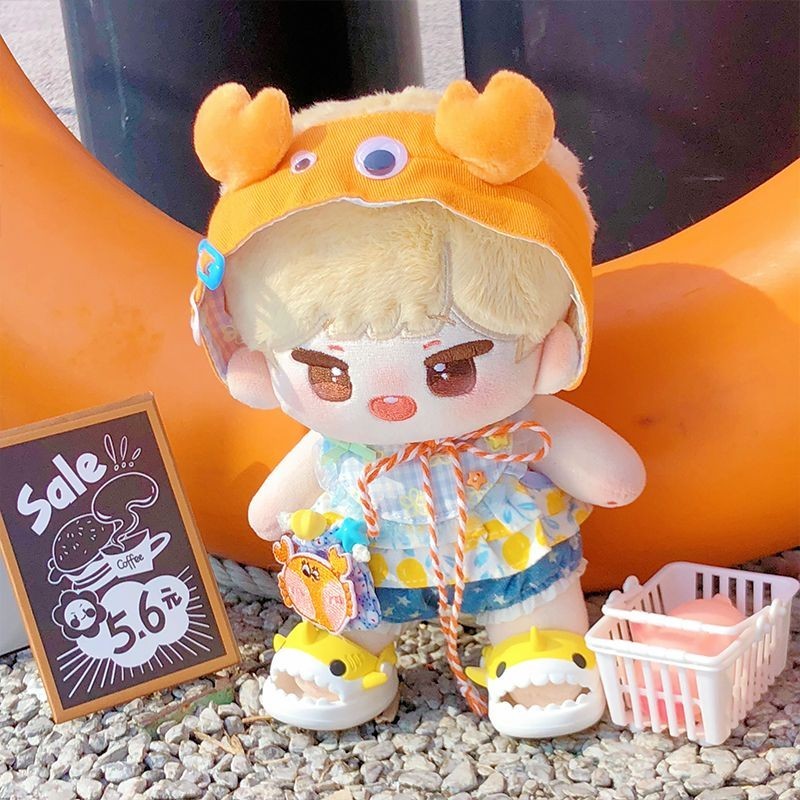 20cm Cotton Búp Bê Bé Giày Béo Cơ Thể Mang Giày Hoạt Hình Cá Mập Dép 15cm Búp Bê Đứng Được Phụ Kiện