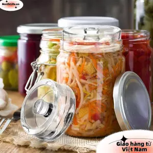 Trọng lượng thủy tinh NORDICLIFE, lên men có tay cầm Trọng lượng lên men nặng, Tiện ích nhà bếp kín bền bỉ Hộp đựng nắp đậy Kimchi Làm