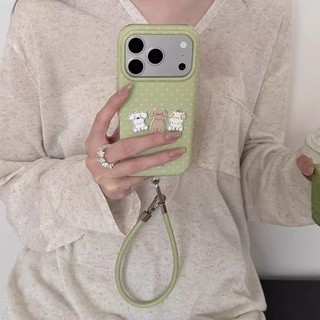 Hoạt Hình Dễ Thương 3D Ba Con Chó Con Sóng Điểm Silicon Mềm Wrsit Dây Đeo Ốp Lưng Điện Thoại Cho iPhone 17Promax 17Pro 14 15 16 Promax 13 Vỏ Nữ Chống Sốc