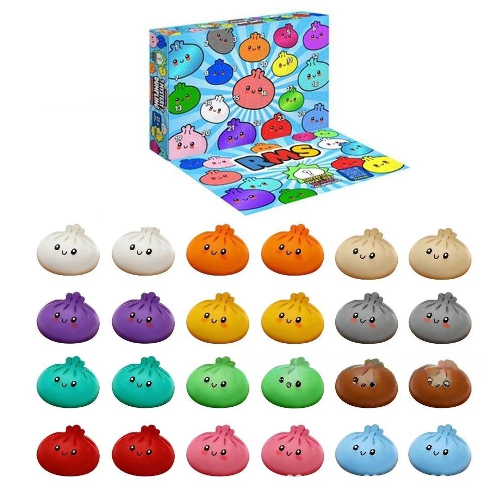 Lịch Mùa Vọng Bánh bao bí ẩn HOBBYIN, Đồ chơi bánh bao mềm có khả năng phục hồi chậm, Lịch đếm ngược giảm lo âu sáng tạo Fidget Giải nén Lịch đếm ngược 24 ngày cho trẻ em và người lớn