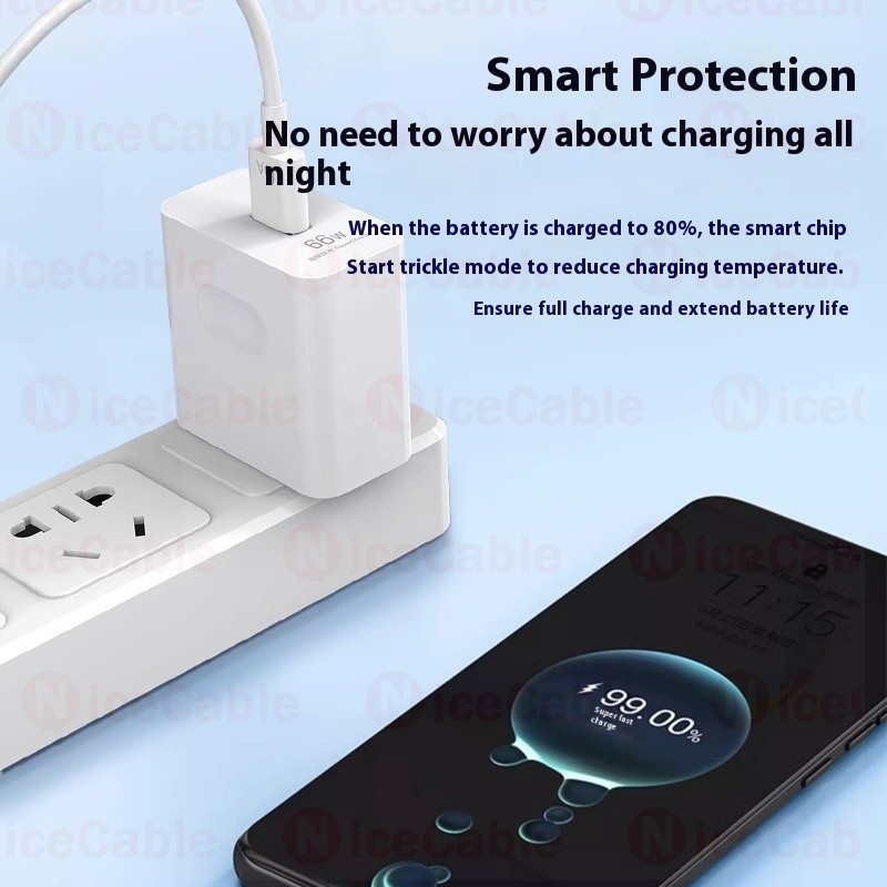 Bộ sạc nhanh chính hãng 66W đầu cắm US 1 cổng USB, adapter tường kèm cáp dữ liệu 6A cho điện thoại/máy tính bảng