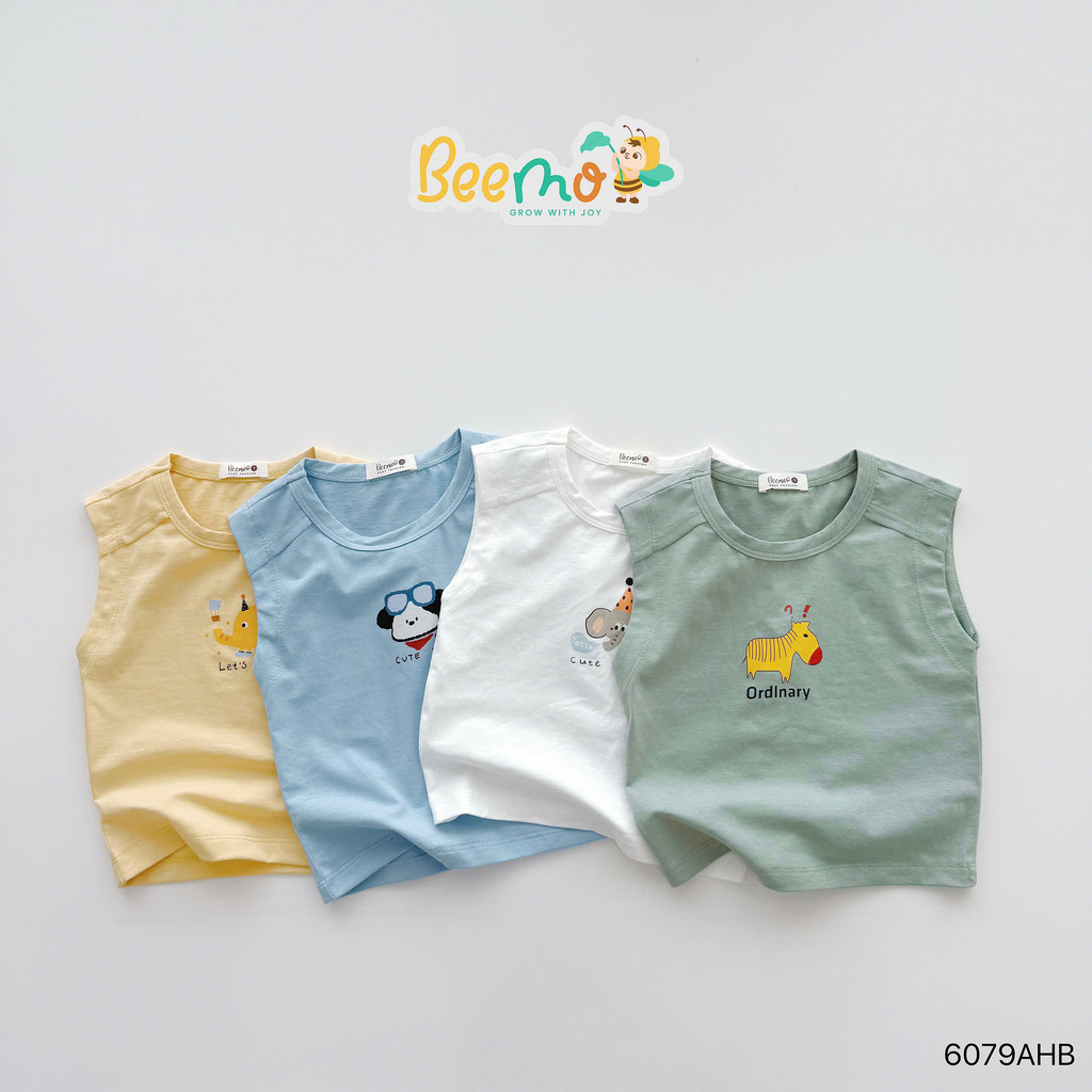 Áo ba lỗ in hình động vật Beemo chất liệu cotton co giãn thoáng khí cho bé 9-21kg