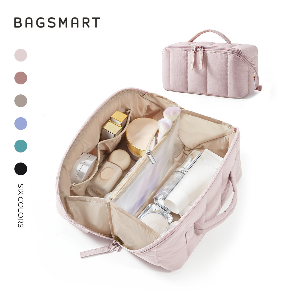 BAGSMART Túi Trang Điểm Puffy Mở Phẳng Mỹ Phẩm Vệ Sinh Túi Đựng Đồ Du Lịch Chống Nước Có Tay Cầm Hộp Rửa Di Động