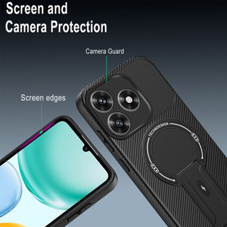 Dành Cho Honor X5c Plus / Play 10A 4G Ốp điện thoại Sợi Carbon Kết Cấu Mặt Sau Cứng Từ Tính Có Chân Đế Mềm TPU Cạnh Chống Sốc Mỏng Bao