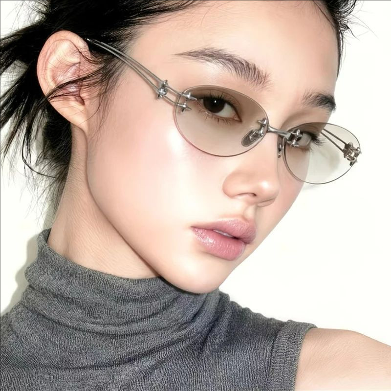 1 / 2 Chiếc - Ngôi Sao Mới Hình Bầu Dục Kim Loại Không Khung Kính Dành Cho Nữ Cao Cấp Thời Trang Đồng Bằng Phong Cách Mặt Ống Kính Bóng Sang Trọng Kính Mắt Trang Trí