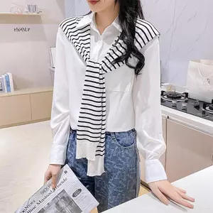 Áo Khoác Sọc Caro Hàn Quốc Dệt Kim Ấm Áp, Thiết Kế Thắt Nút Và Cổ Giả, Phù Hợp Mùa Đông.