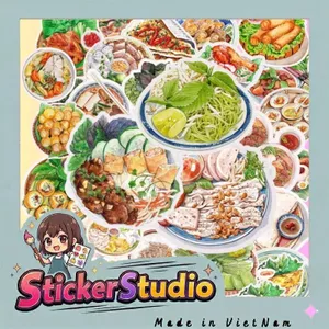 Set 100 Sticker Món Ăn Việt Nam Chống Nước Dán Sổ Tay Laptop Vali Điện Thoại