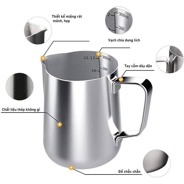 Ca Đánh Sữa Inox - Dung Tích 350ml / 600ml / 1000ml | Dụng Cụ Pha Chế Barista Chuyên Nghiệp