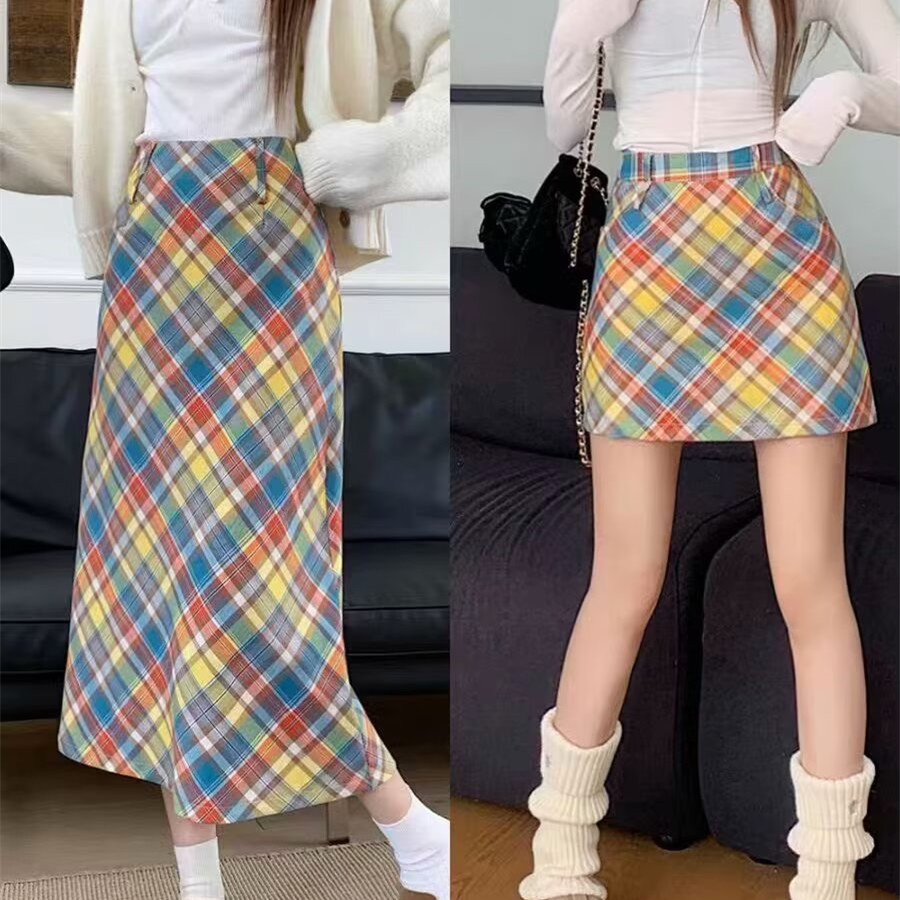 Váy kẻ sọc nhiều màu sắc nữ plus size, phong cách retro cao cấp hình dáng chữ A ôm body