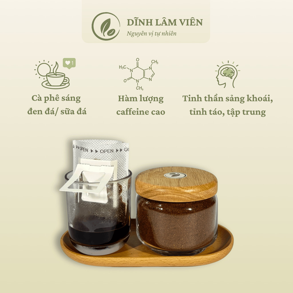Cà phê Robusta Gia Lai phin giấy rang củi nguyên chất 20g | Dĩnh Lâm Viên