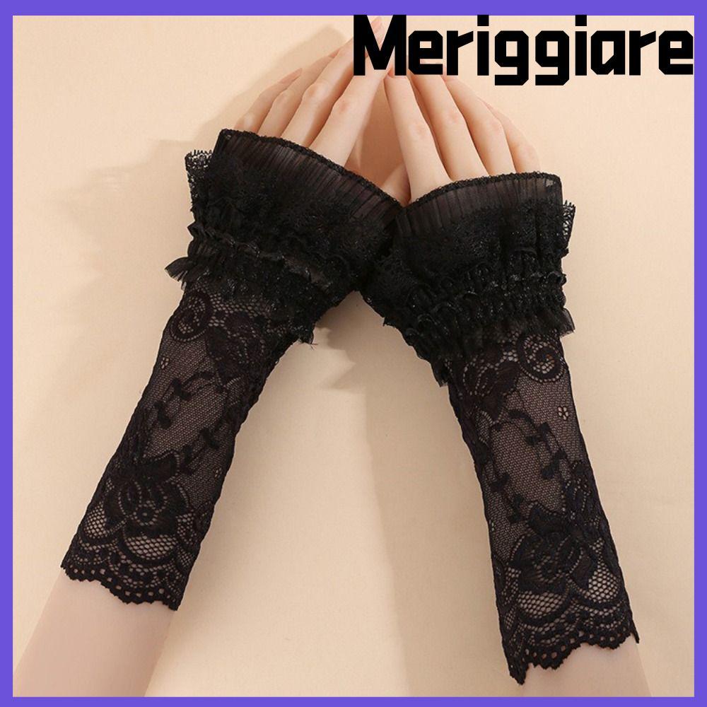 MERIGGIARE Ren Cuff, Dài Với Ruffles Tay Áo Vòng Tay, Thời Trang Thêu Trắng Đen Giả Cuff Nữ