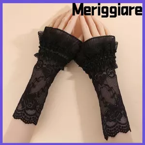MERIGGIARE Ren Cuff, Dài Với Ruffles Tay Áo Vòng Tay, Thời Trang Thêu Trắng Đen Giả Cuff Nữ
