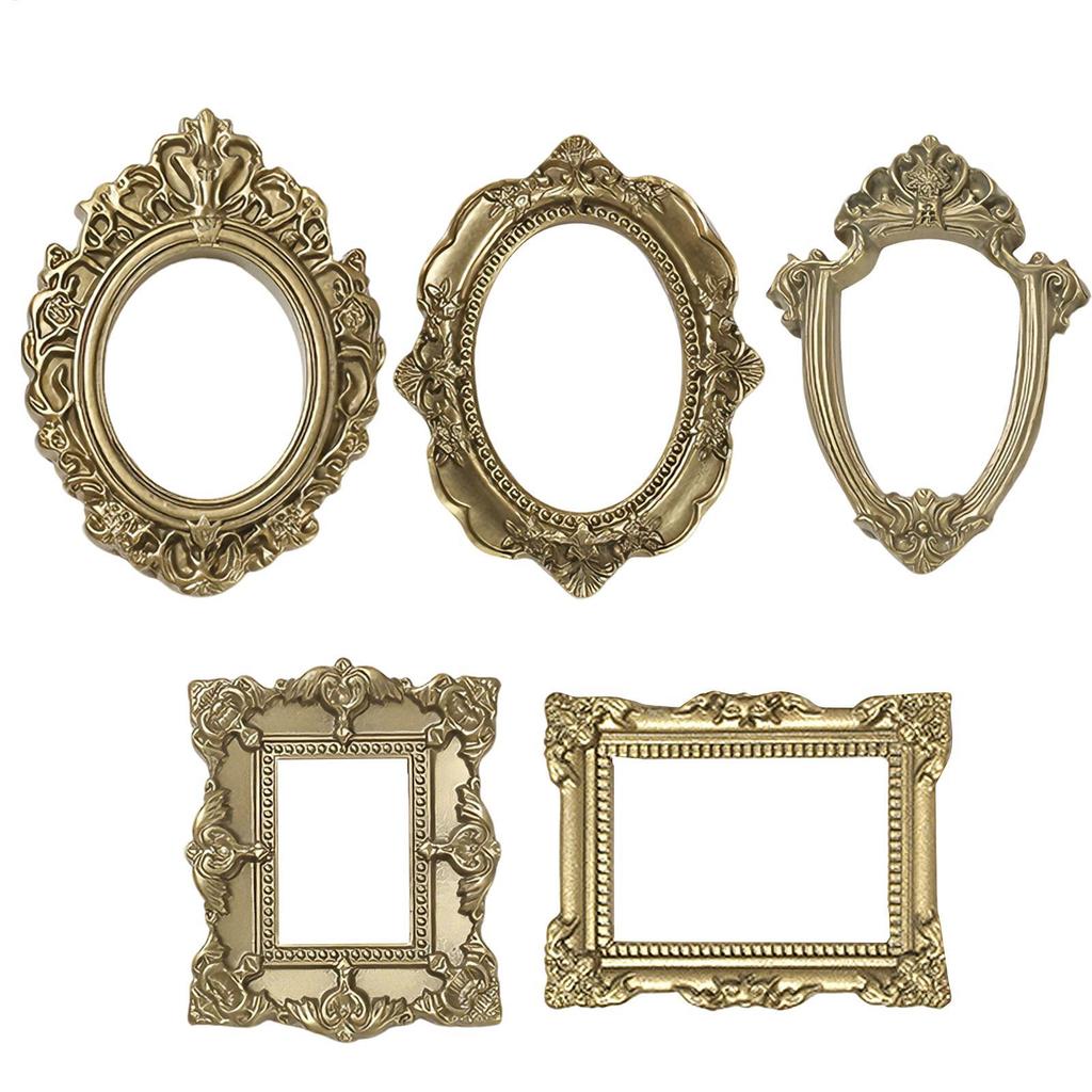 5 Chiếc Vintage Mini Khung Hình Nhỏ Cổ Nhựa Trang Trí Chụp Ảnh Cho DIY Trang Trí & Màn Hình Vintage Khung Vàng mueadsyvn