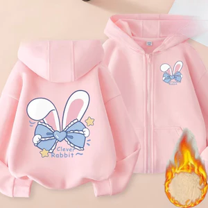 Trẻ Em Thỏ Ấm Áp Lông Cừu Zip Áo Khoác In Hình Hoạt Hình Áo Khoác Thường Ngày Được Thiết Kế Cho Thời Tiết Thoáng Mát Sử Dụng Hàng Ngày