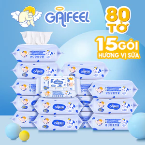 GAIFEEL Khăn lau trẻ em thơm sữa Khăn lau mềm cao khăn ướt cấp 80 khăn mỗi gói 15 gói