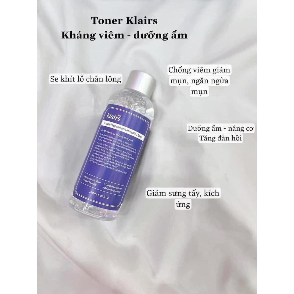 Nước Hoa Hồng Không Mùi Dưỡng Ẩm Và Làm Mềm Da Dear Klairs Supple Preparation Unscented Toner 180ml
