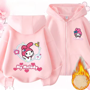 My Melody Kids Áo Hoodie có khóa kéo ấm áp Áo khoác hoạt hình có mũ trùm đầu cho trường học Hoạt động ngoài trời