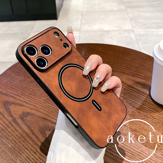 Ốp điện thoại iPhone 17 sạc từ tính bằng da cừu mờ với tất cả các ống kính, ốp điện thoại 16promax, họa tiết da 15pro, ốp bảo vệ chống rơi 14 / 13 / 12 / 11