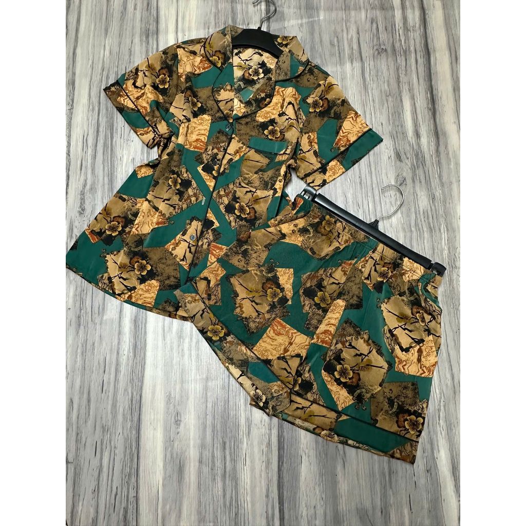 Mango Quần Đùi Đồ Bộ Pyjama Tay Ngắn Lụa Mango Sang Trọng Thoáng Mát 1 Size Từ 45 Đến 58kg