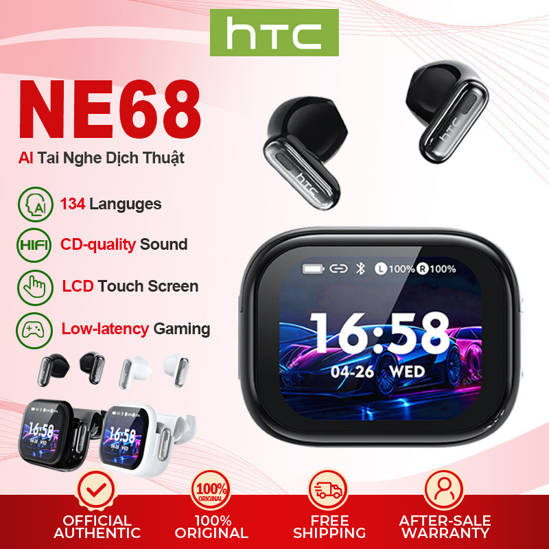 HTC NE68 AI Tai nghe dịch thuật LCD Tai nghe Bluetooth không dây đa chức năng V6.0 Độ trễ thấp