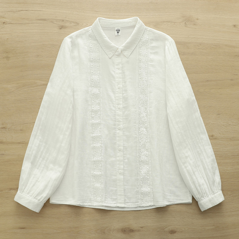 Áo sơ mi nữ cotton cao cấp, thiết kế ren lớn màu trơn