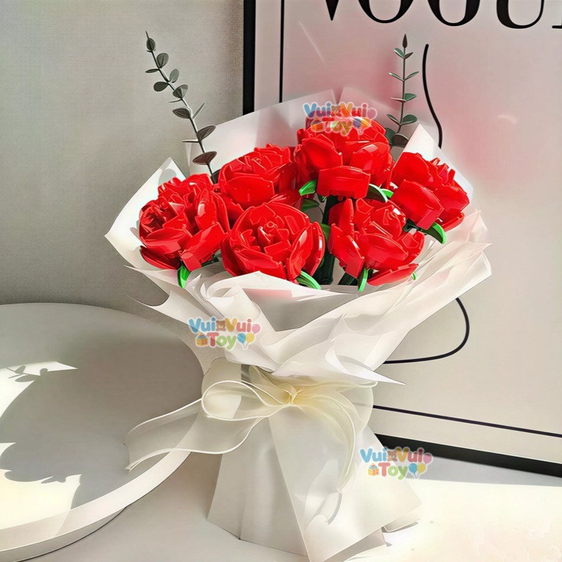 【Giao nhanh🚚】Bó hoa hồng lắp ráp – Mô hình hoa hồng siêu thực tế, không bao giờ héo, decor siêu đẹp