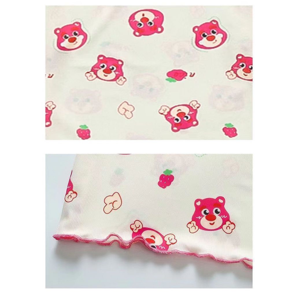 Bộ đồ ngủ hai mảnh lụa băng mỏng bé gái mùa hè thời trang mặc ngoài Loungewear 90-140 Size VVP2