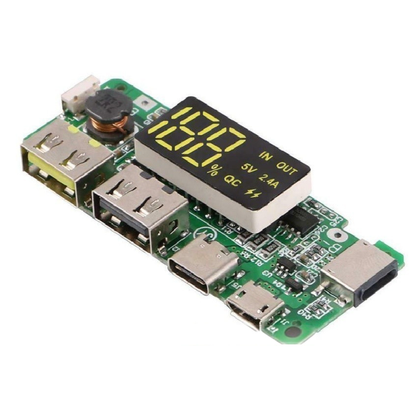 [COD] Bảng mạch sạc dự phòng 18650 - LCD hiển thị điện áp, đa cổng sạc, bảo vệ mạch, chất lượng ổn định