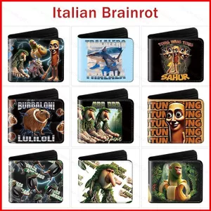 Ý Brainrot Da PU Hai Gấp Ví Sinh Viên Tung Tung Tung Saour Ví Đựng Tiền Xu Anime Thẻ Túi