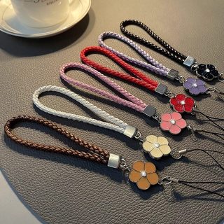 Sáng Bóng Bốn Lá Camellia Điện Thoại Da PU Tươi Lấp Lánh Hoa Dây Đeo Cổ Tay Bling Kim Cương Giả Tay Ngắn Chống Mất Sang Trọng Cho Bé Gái Cho Mùa Xuân Hè