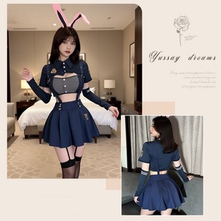 LUOXIAKE Gợi Cảm Nữ Thỏ Sĩ Quan Cosplay Trang Phục Xanh Trượt Đầm Cutout Bộ Đồ Lót Vai Trò Chơi Trang Phục